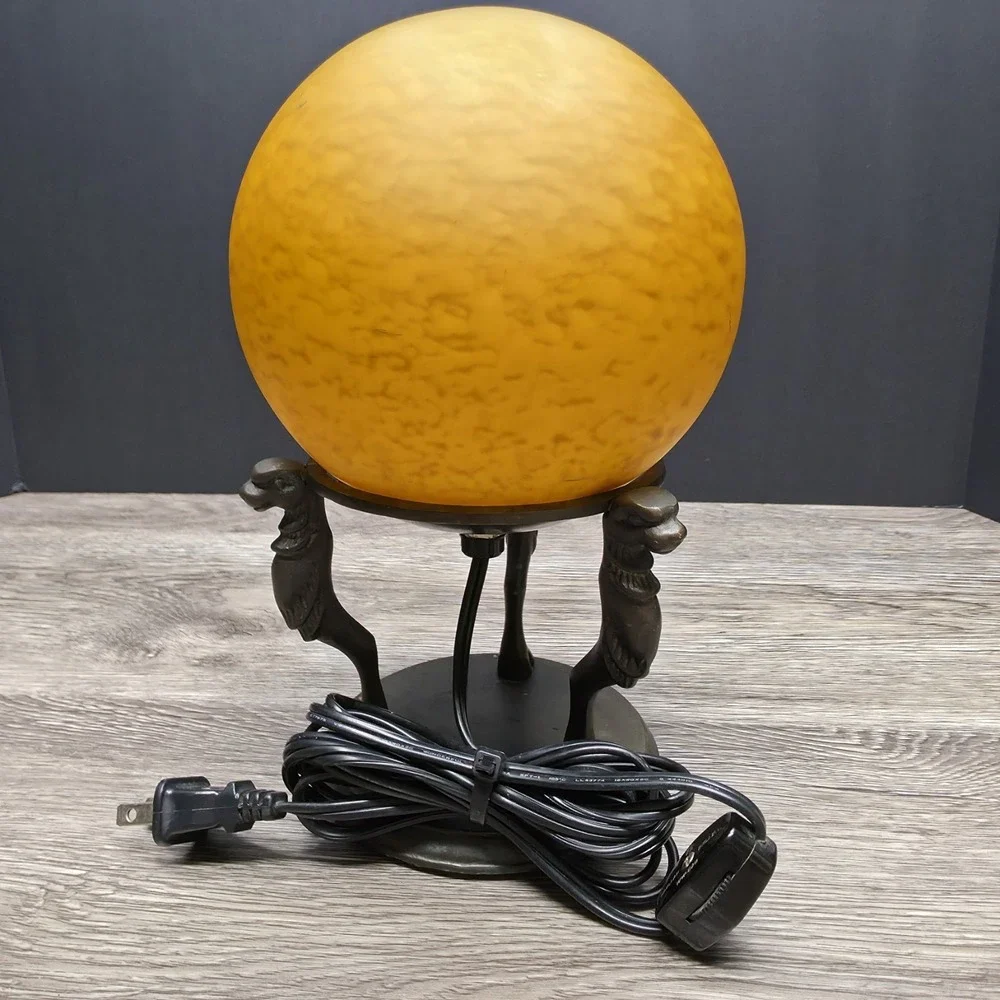 Vintage Orange Sphere Table/Desk Lamp With Brass Stand - Amazingly Beautiful